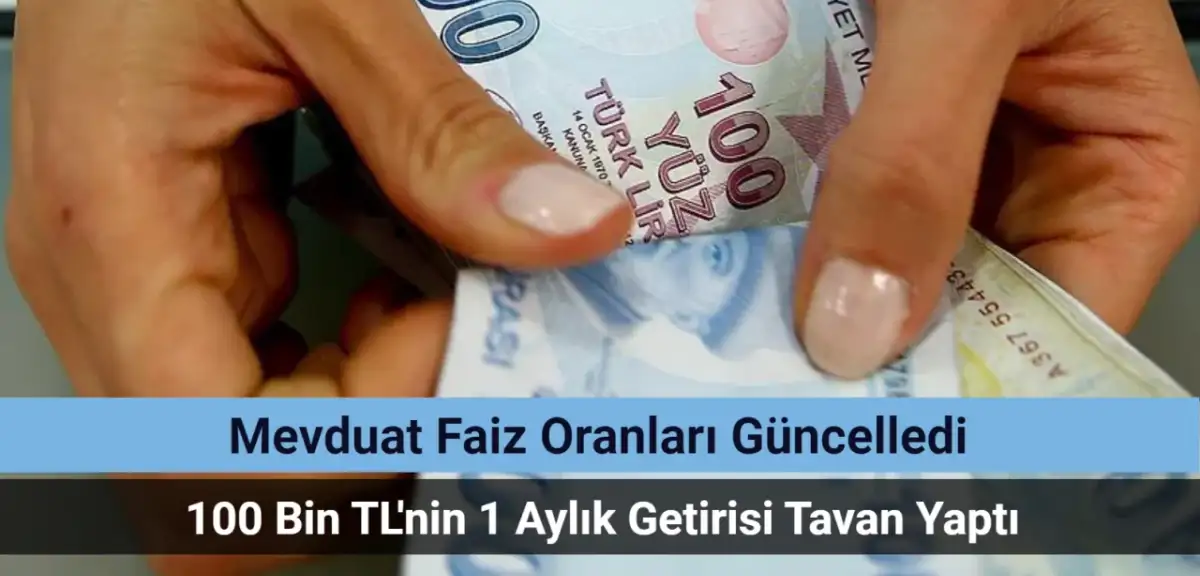 Mevduat Faiz Oranları Güncelledi: 100 Bin TL'nin 1 Aylık Getirisi Tavan Yaptı