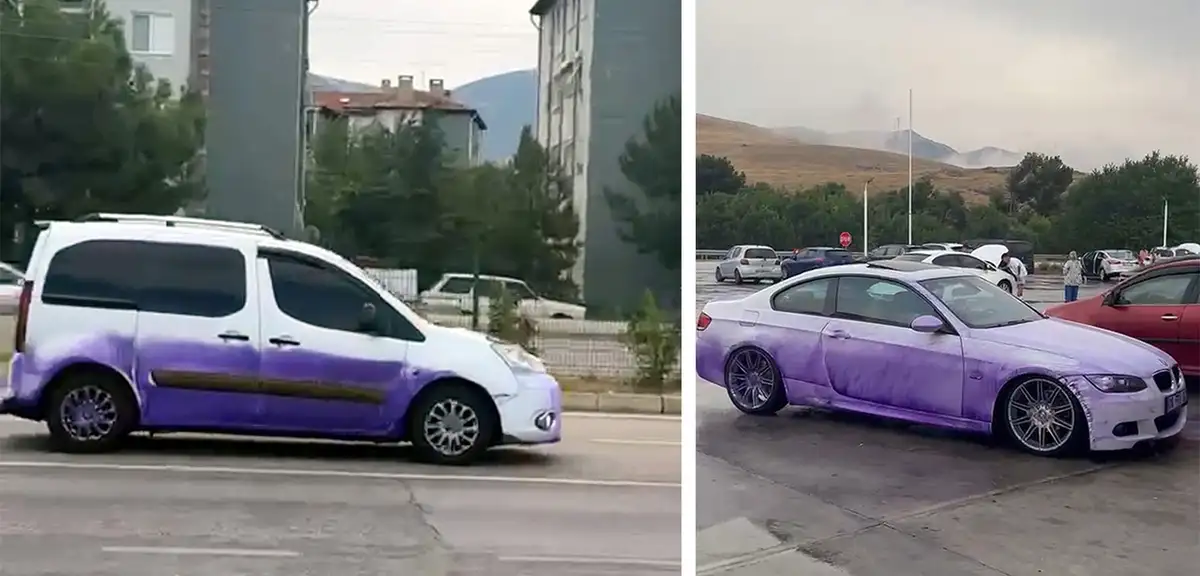 Dinar-Çay Yolunda Araçları Mora Boyayan Kimyasal Madde Tespit Edildi