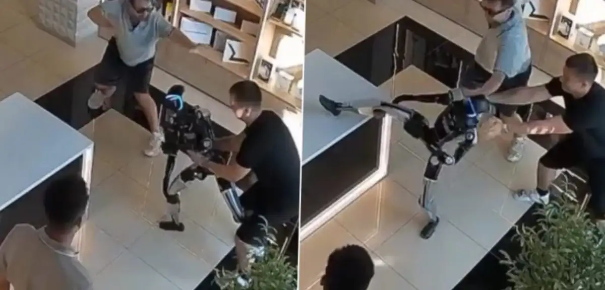 Müşteri robotu itti, robot tekme ve yumrukla karşılık verdi