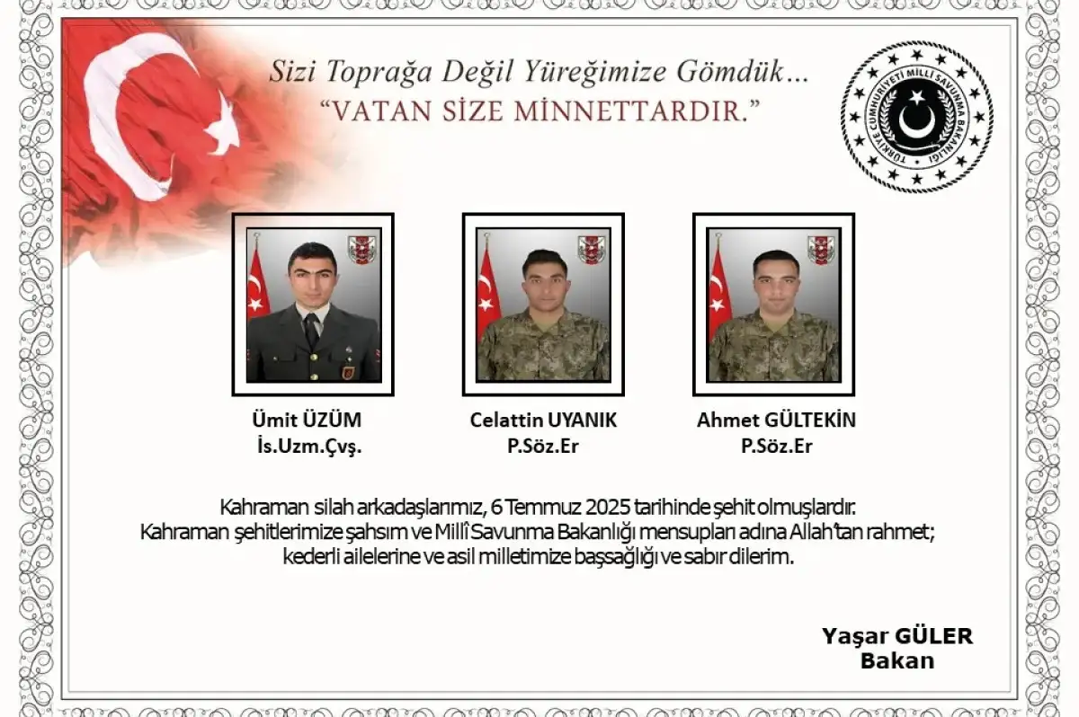 Şehit Düşen 3 Askerin Kimliği Açıklandı