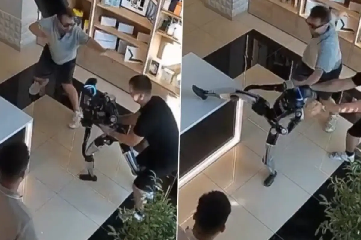 Müşteri robotu itti, robot tekme ve yumrukla karşılık verdi
