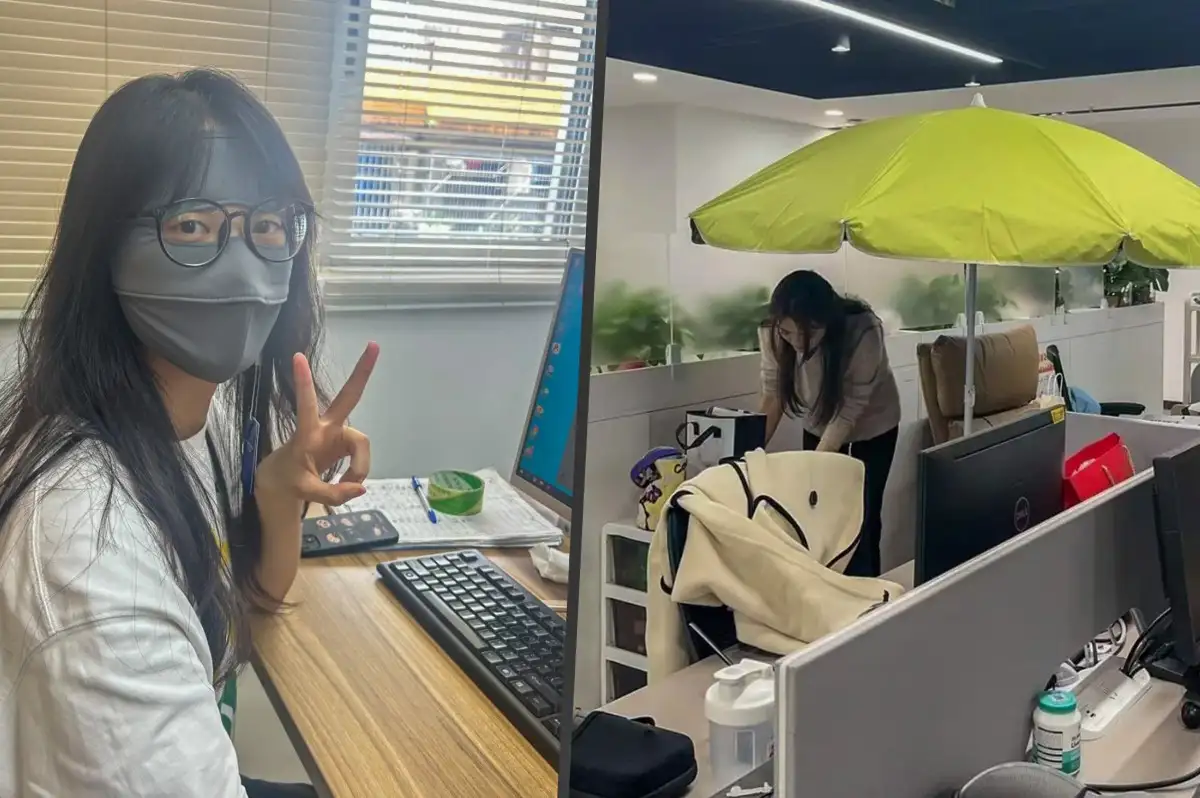 Ofiste şemsiye açıp maske takan Çinli çalışanlar artıyor