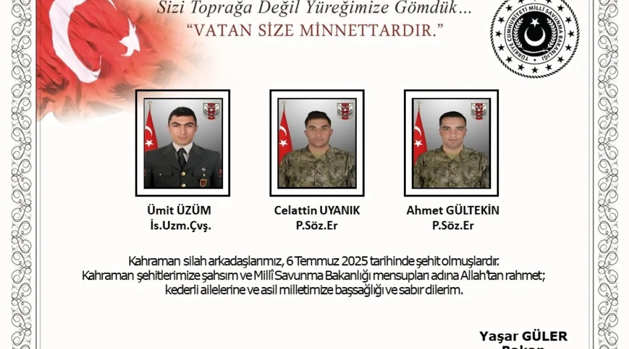 Şehit Düşen 3 Askerin Kimliği Açıklandı