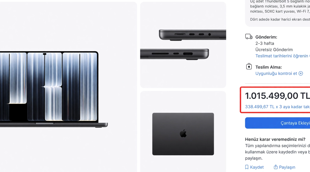 En pahalı MacBook Pro fiyatı 1 milyon TL'yi aştı