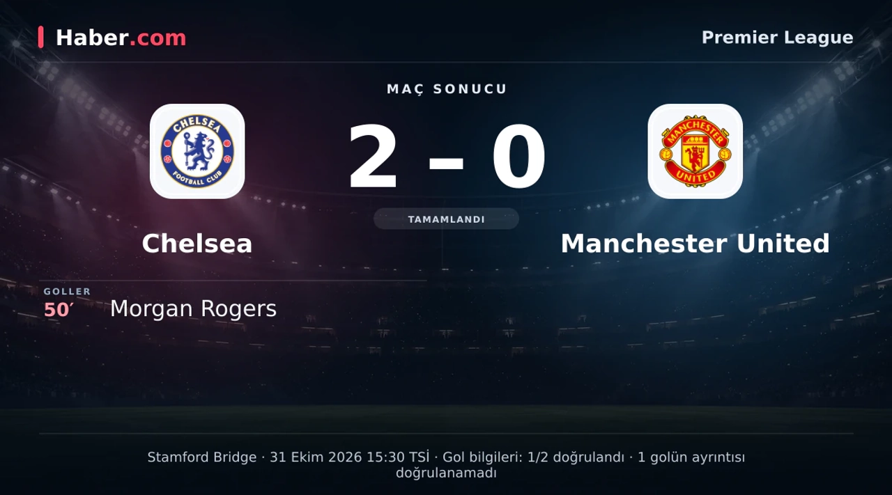 Premier League: Chelsea: 2 - Manchester United: 0 (Maç sonucu) | 31 Ekim 2026