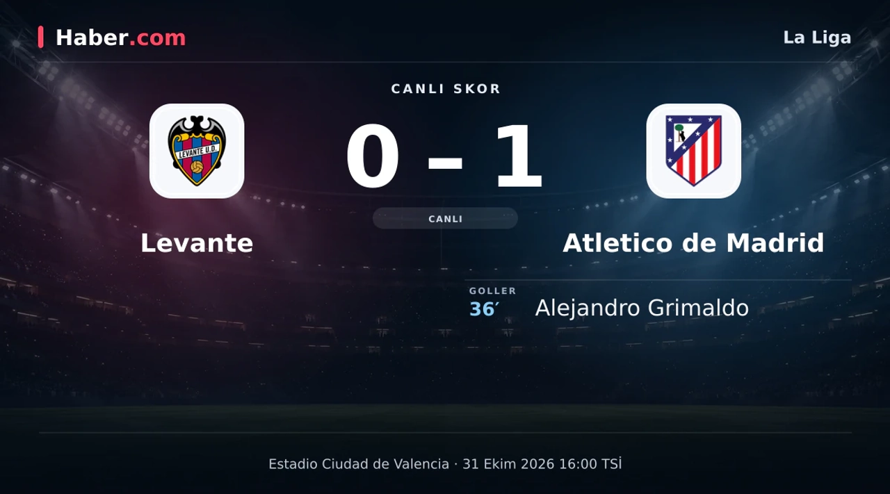 Levante - Atletico de Madrid: Alejandro Grimaldo 36. dakikada gol attı (0-1) | 31 Ekim 2026