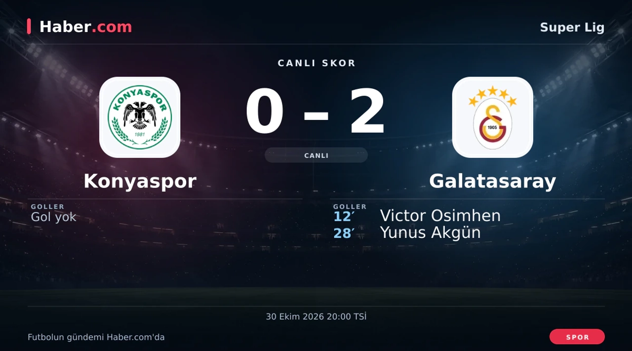 Konyaspor - Galatasaray: Yunus Akgün 28. dakikada gol attı (0-2) | 30 Ekim 2026