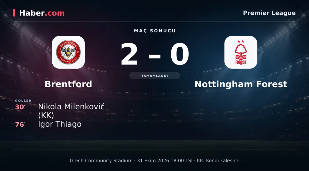 Brentford 2-0 Nottingham Forest: maç sonucu ve goller