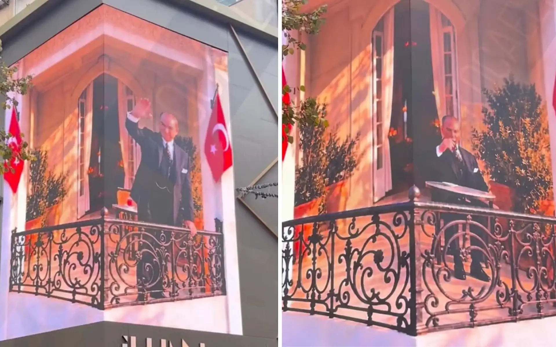 İzmit'te Duygulandıran 3 Boyutlu Gösteri: Atatürk Balkona Çıkıp Halkı Selamladı