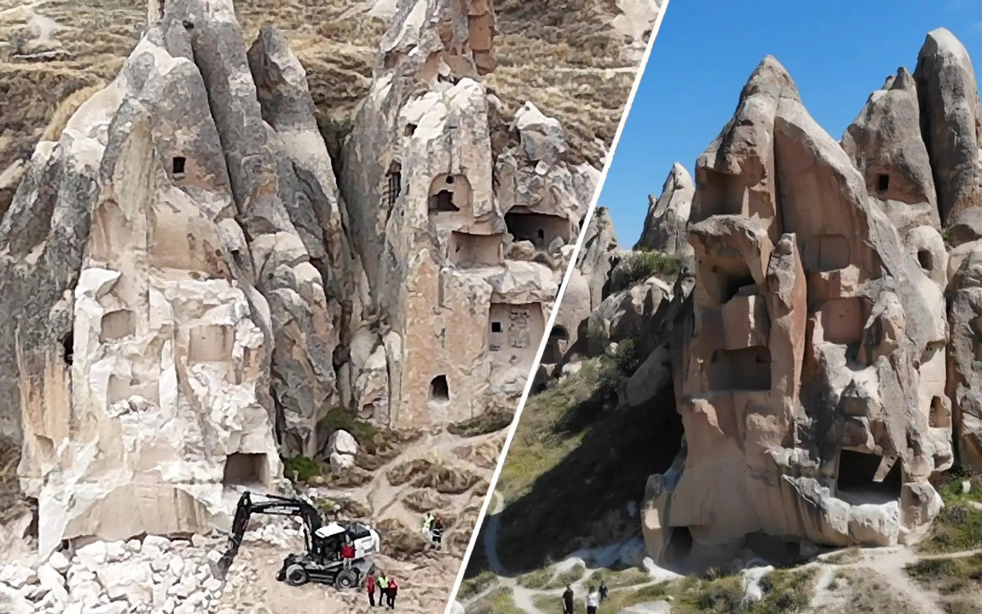Kapadokya'da peribacası faciası öncesi sonrası görüntülendi