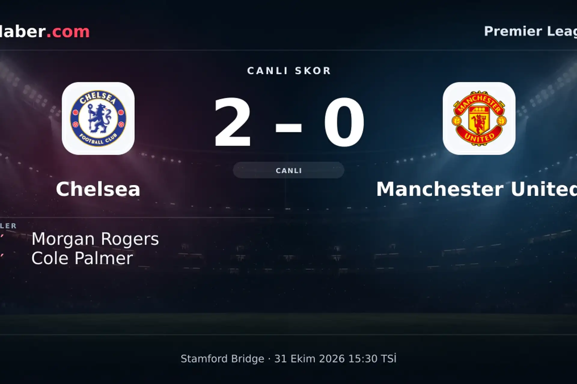 Chelsea - Manchester United: Chelsea golü buldu, skor 2-0 oldu | 31 Ekim 2026