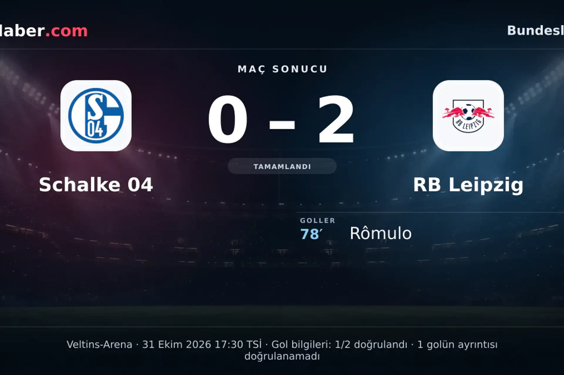 Bundesliga: Schalke 04: 0 - RB Leipzig: 2 (Maç sonucu) | 31 Ekim 2026