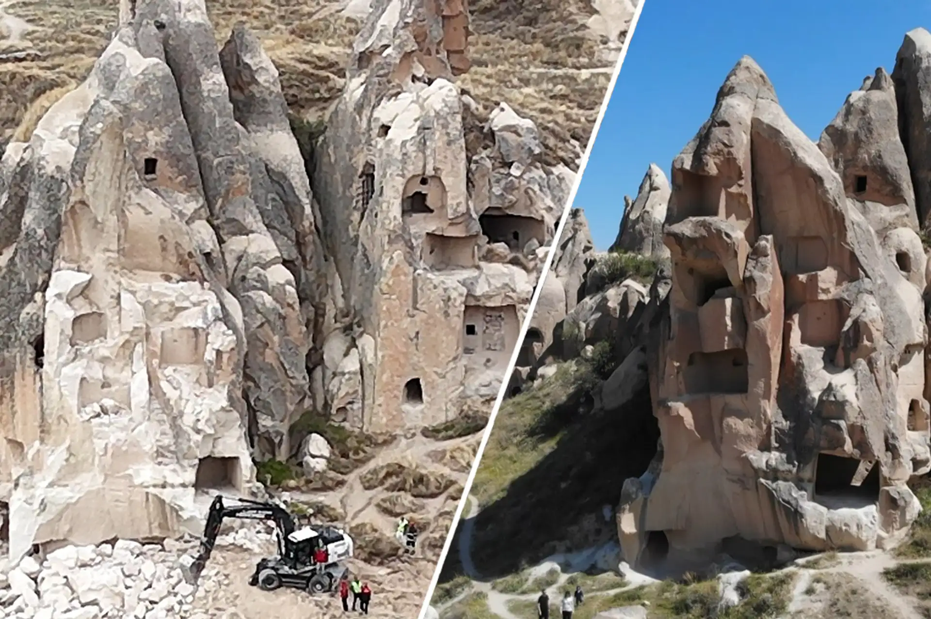 Kapadokya'da peribacası faciası öncesi sonrası görüntülendi