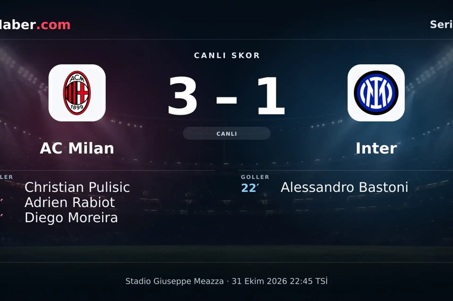 AC Milan - Inter: canlı skor ve goller