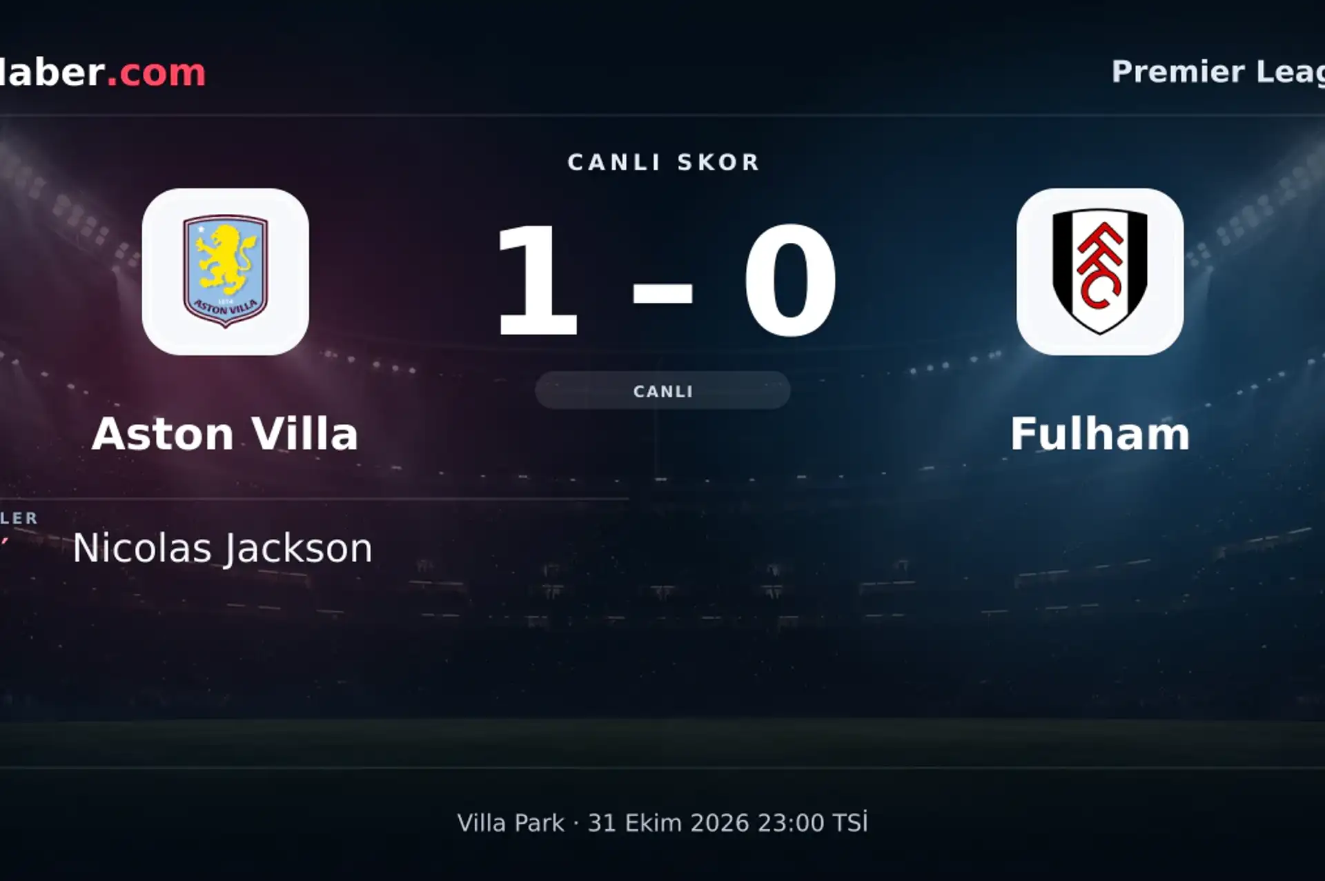 Aston Villa - Fulham: canlı skor ve goller
