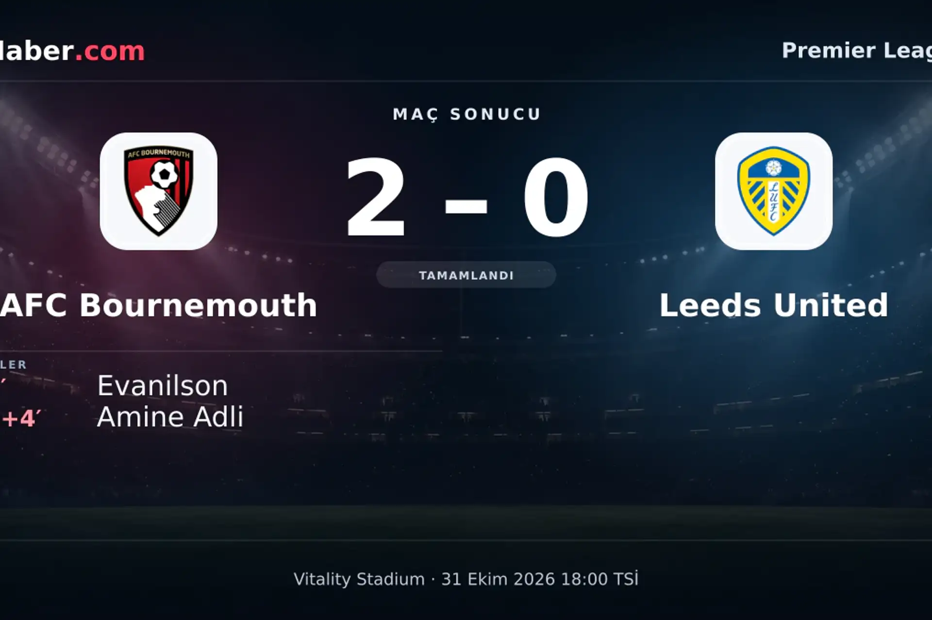 AFC Bournemouth 2-0 Leeds United: maç sonucu ve goller