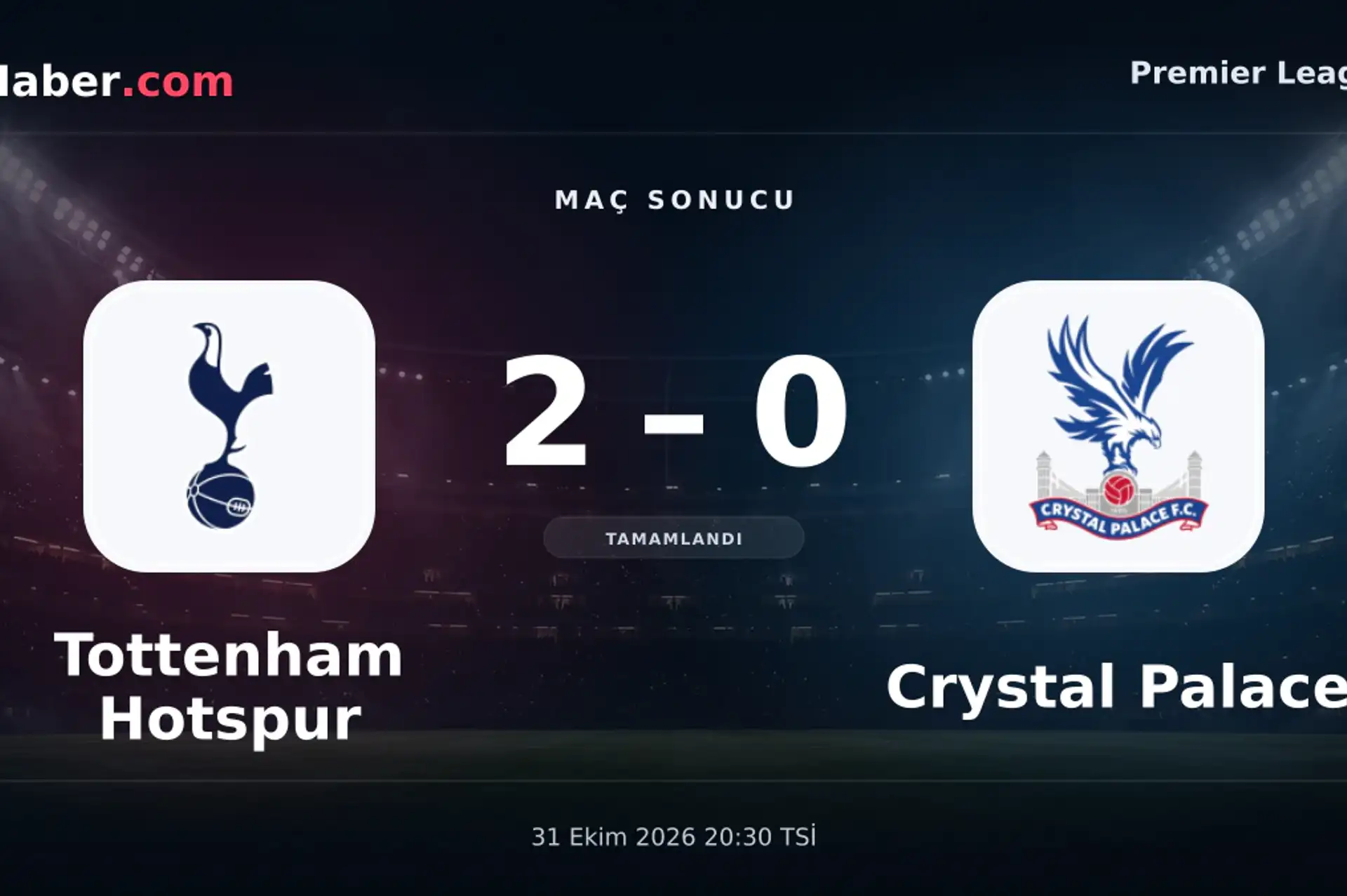 Tottenham Hotspur 2-0 Crystal Palace: maç sonucu ve goller