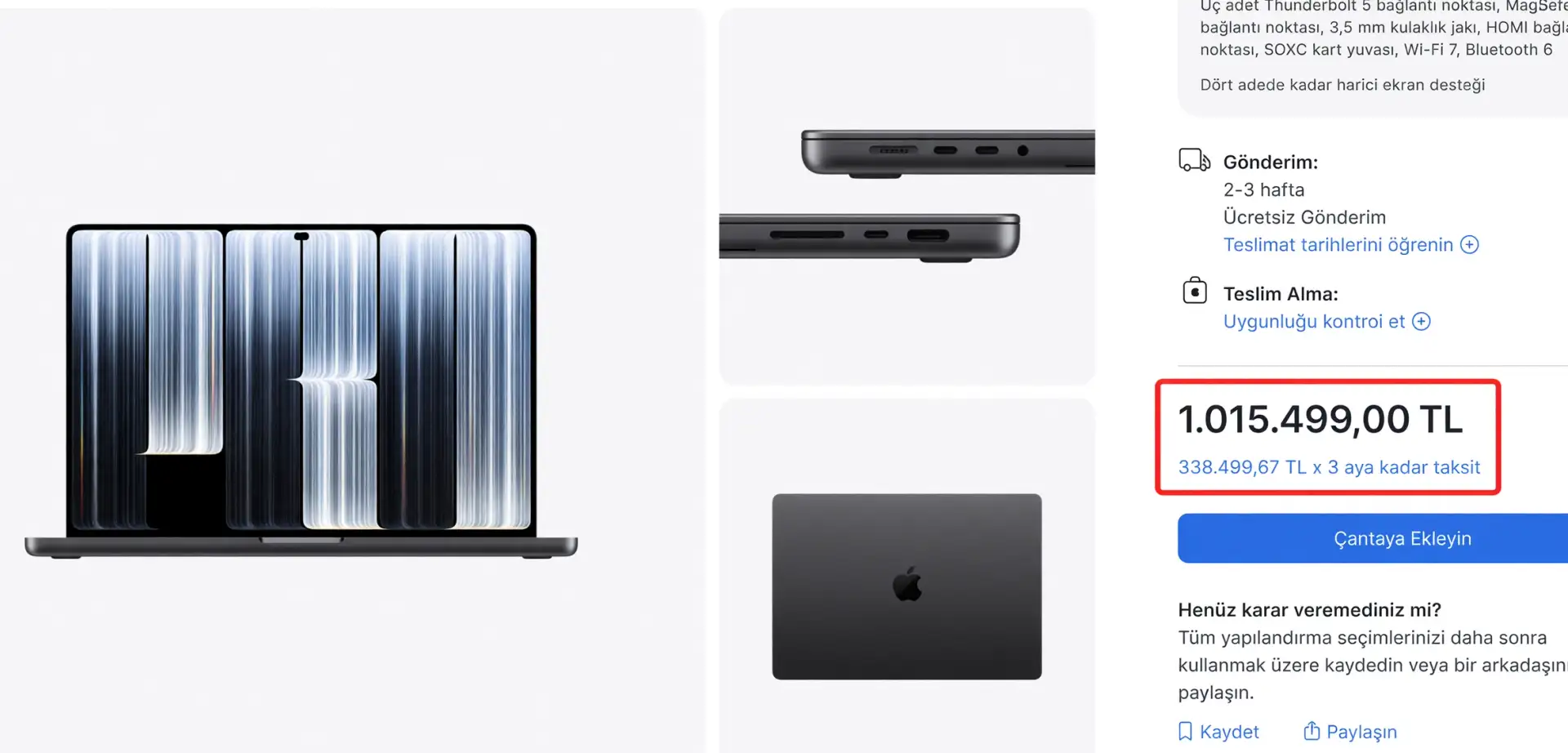 En pahalı MacBook Pro fiyatı 1 milyon TL'yi aştı