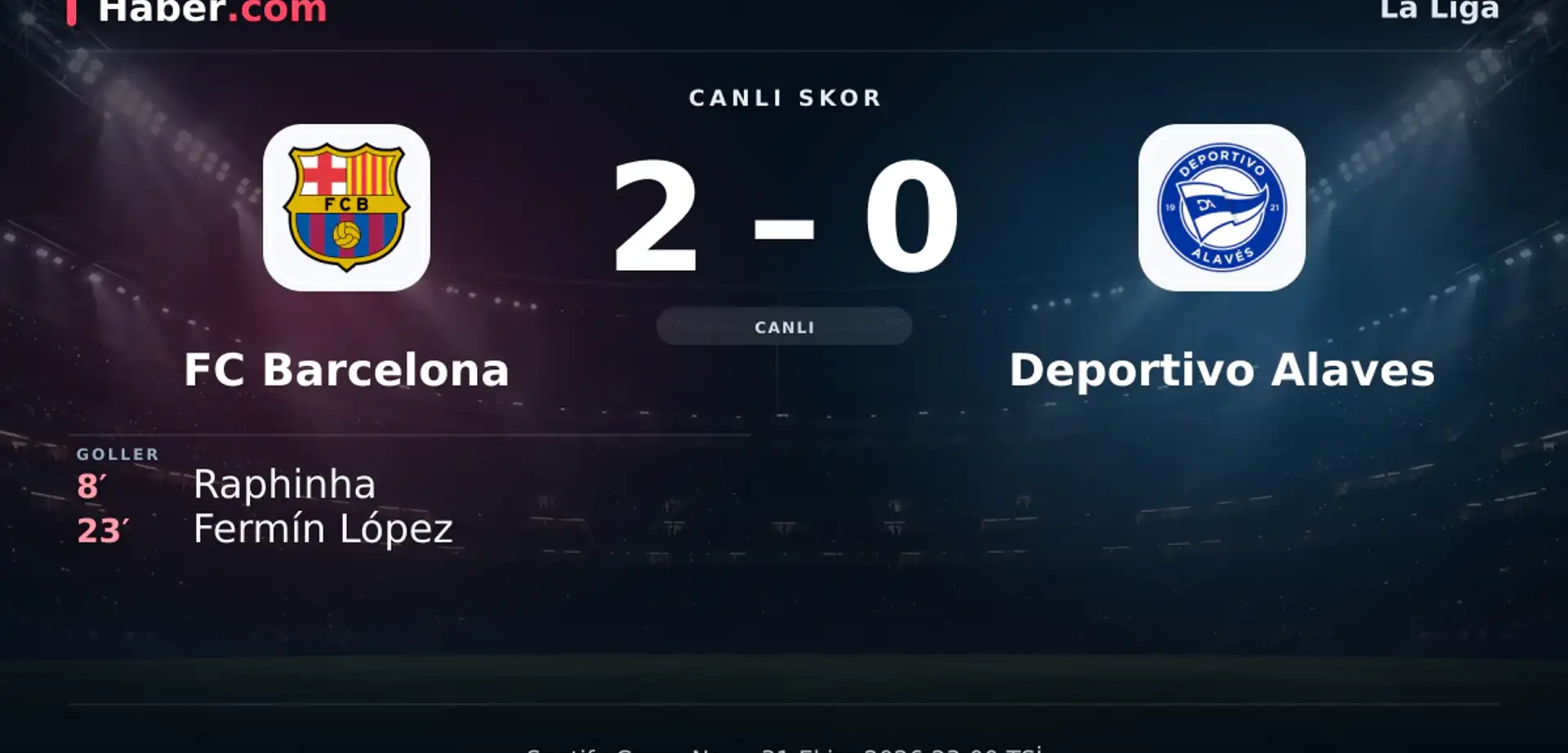 FC Barcelona - Deportivo Alaves: Fermín López 23. dakikada gol attı (2-0) | 31 Ekim 2026