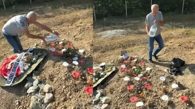 Eren Kaşıkçı'nın Mezarı Başında Duygusal Anlar: Çiçekleri Tek Tek Suladı