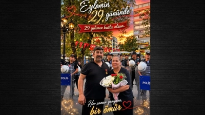 Gazi, evliliğinin 29. yılını eylemde kutladı