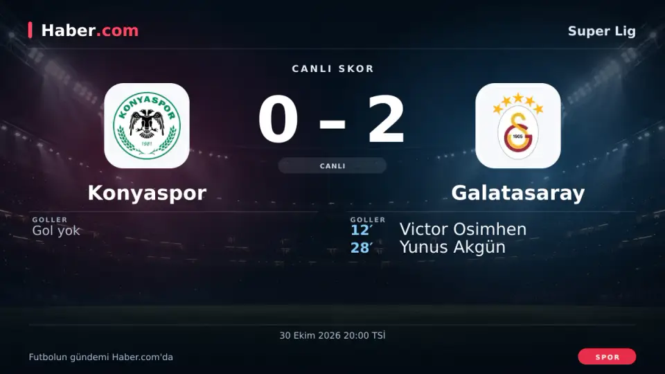 Konyaspor - Galatasaray: Yunus Akgün 28. dakikada gol attı (0-2) | 30 Ekim 2026