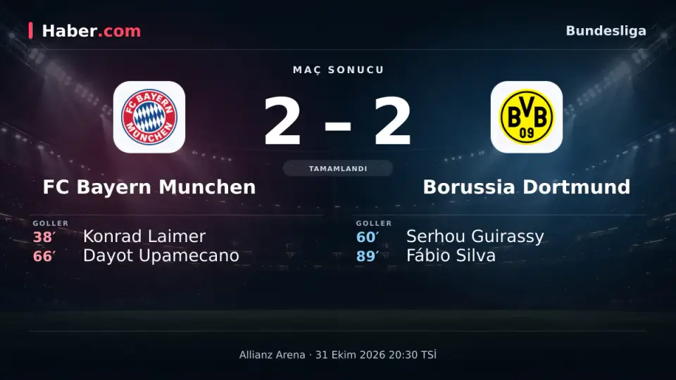 FC Bayern Munchen 2-2 Borussia Dortmund: maç sonucu ve goller