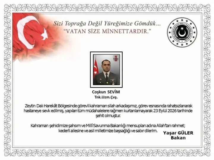 MSB acı haberi duyurdu: Bir askerimiz görev sırasında rahatsızlanarak şehit oldu