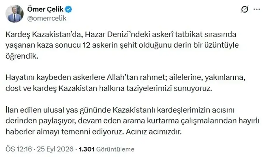 AK Partili Ömer Çelikten Kazakistana başsağlığı: Acınız acımızdır