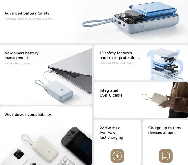 Xiaomi Taşınabilir Şarj Cihazı 10000 mAh (Entegre Kablo) 2027 özellikleri