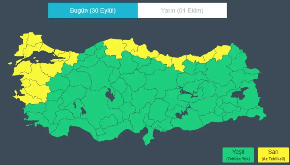 20 İL İÇİN SARI KODLU UYARI 3