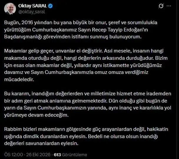 SON DAKİKA... Oktay Saral'dan 'İstifa ettim' açıklaması...