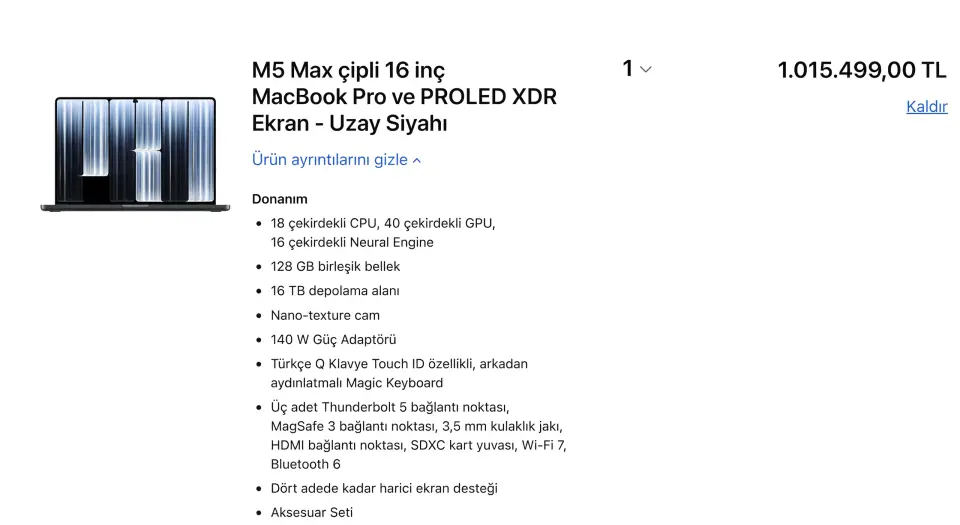 En pahalı MacBook Pro fiyatı 1 milyon TL
